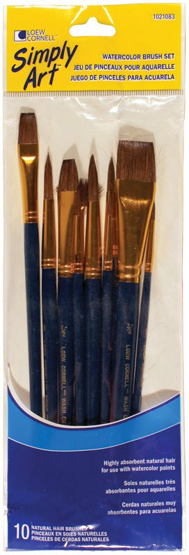 Loew-Cornell 1021083 Brown Nylon Acrylic Paint Brush Set Assorted Sizes 10 Count