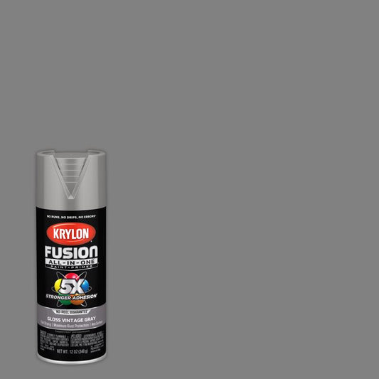 Krylon Fusion All-In-One Gloss Vintage Gray Paint + Primer Spray Paint 12 oz (Pack of 6).