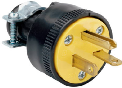 Rubber Construction Plug, Black, 2-Pole/3-Wire, 20A, 250-Volt