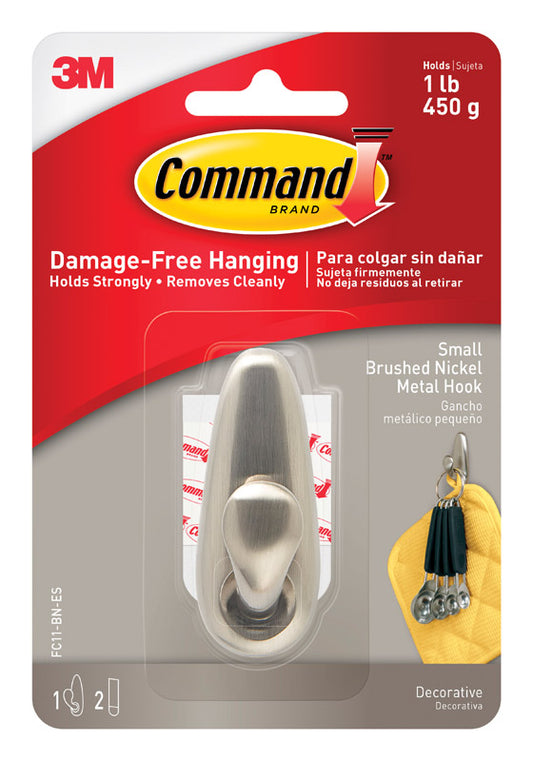 3M Command 2-5/8 In. L Brushed Nickel Metal Small Forever Classic Coat/Hat Hook 1 Lb. Capacity