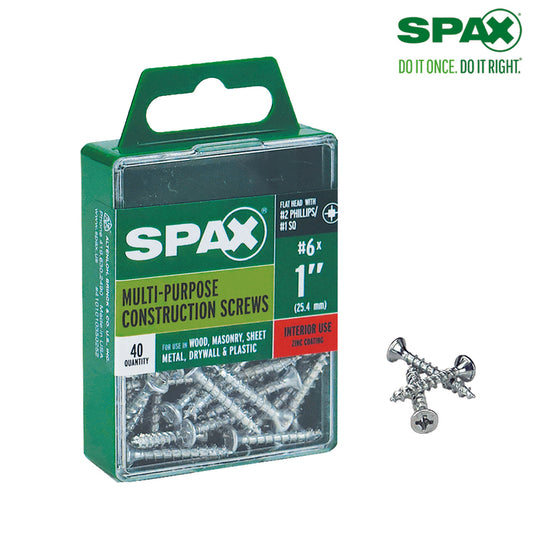 SPAX No. 6 x 1 in. L Phillips/Square Flat Head Zinc-Plated Steel Multi-Purpose Screw 40 each