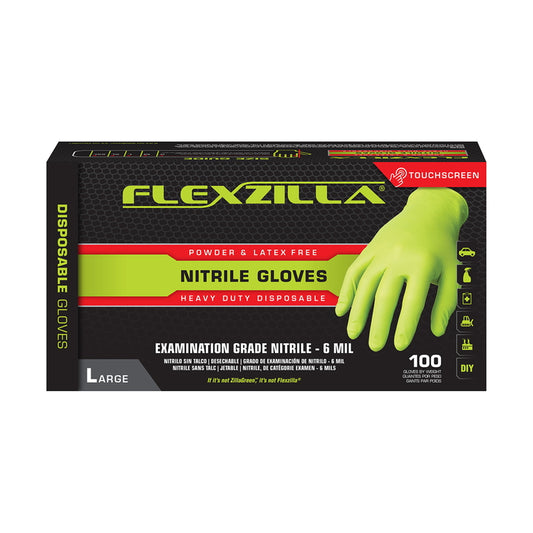 Flexzilla Disposable Large Green Powder Free Exam Gloves