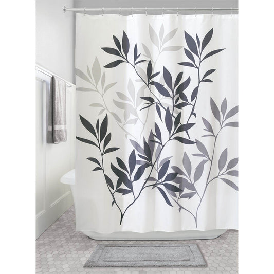 InterDesign 72 in. H x 72 in. W White Black and Gray Leaves Shower Curtain Polyester (Pack of 2)