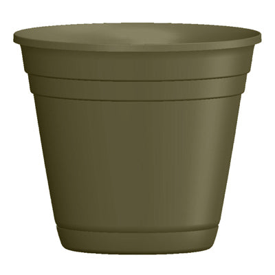 Riverland Planter With Saucer, Olive Green Resin, 8-In.