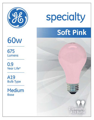 Incandescent Light Bulb, Soft Pink, 60-Watts, 2-Pk.