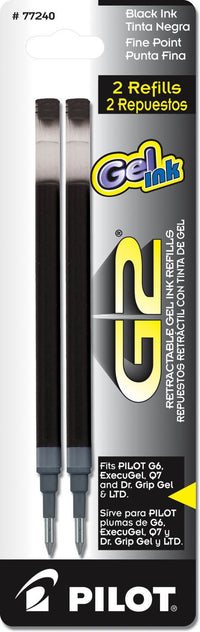 Pilot 77240 Black Fine Point G2 Retractable Pen Refills (Pack of 6)