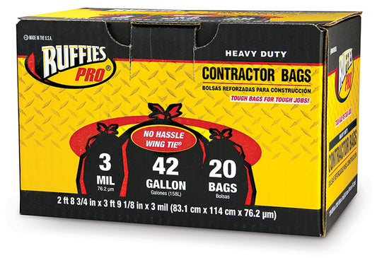 Ruffies Pro 1124918 42 Gallon Black Heavy Duty Contractor Bags 20 Count