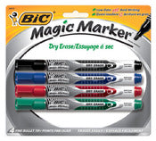 Bic Gelipp41-Ast Magic Marker Dry Erase Pocket Assorted Colors 4 Pack
