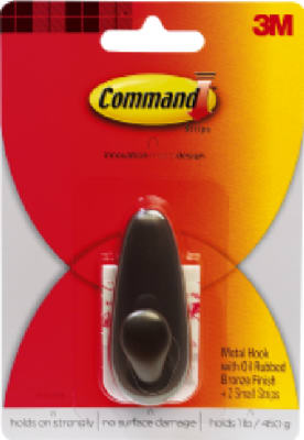 Command 2-5/8 in. L Oil Rubbed Bronze Metal Small Hook 1 lb. cap. 1 pk