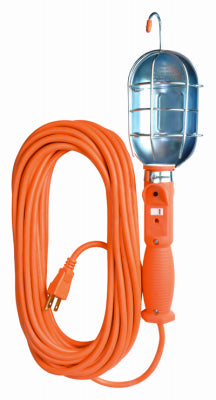 Luz de trabajo para problemas, protección de metal y tomacorriente, 75 vatios, naranja, 50 pies