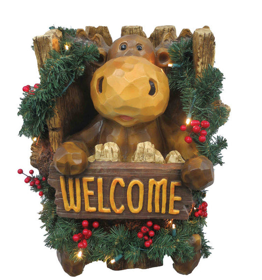 CHT  Moose in Tree Trunk  Christmas Decoration  Brown  Polyresin  1 pk