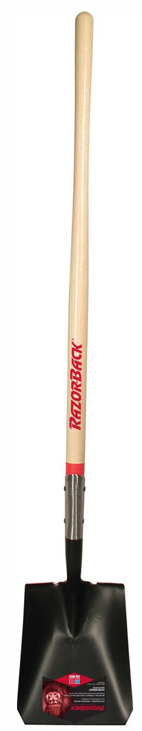 RazorBack 44124 58.5" Black Square Point Tab Socket & Forward Turned Step Shovel With Wood Handle