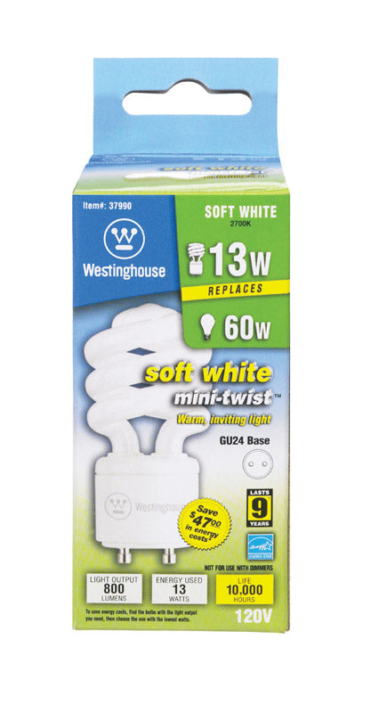 Westinghouse  Mini Twist  13 watt E26  3.88 in. L CFL Bulb  Soft White  Tubular  2700 K 1 pk
