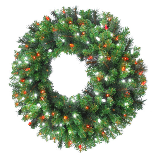 Celebrations Platinum Mixed Pine Prelit Green LED Decorated Wreath 36 in. Dia. Candycane (Pack of 2)