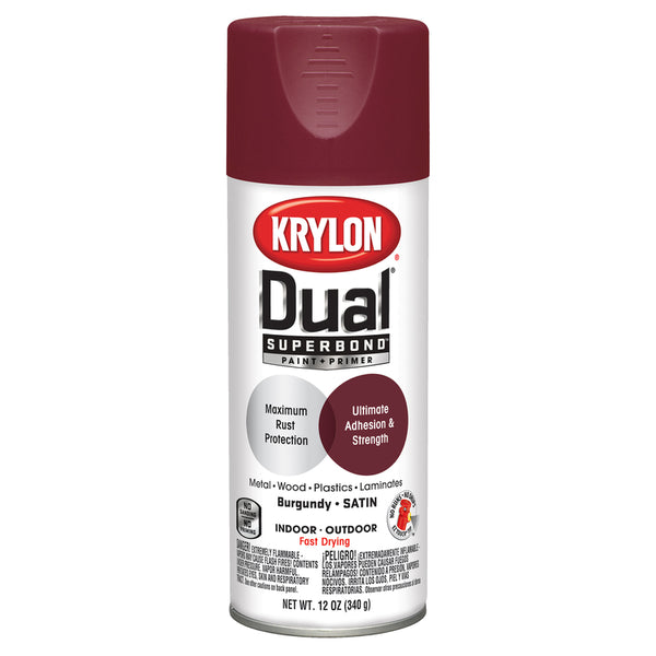 Pintura en aerosol + imprimación Krylon Dual Satin Burgundy, 12 oz (paquete de 6)