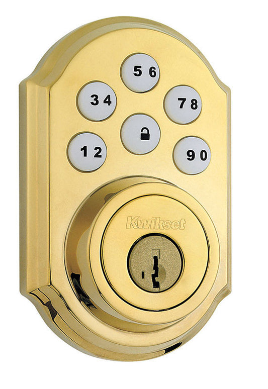 Kwikset SmartKey Polished Brass Metal Electronic Deadbolt