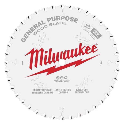 Milwaukee  10 in. Dia. x 5/8 in.  General Purpose  Saw Blade  Tungsten Carbide  40 teeth 1 pk