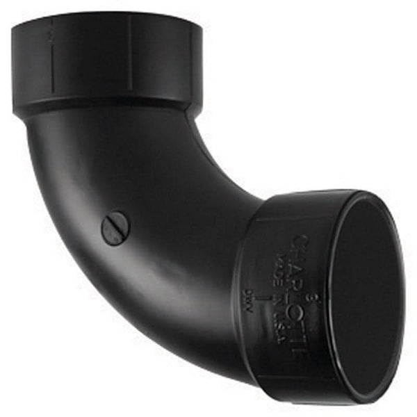 Codo de 90 grados de ABS de 2 in de diámetro y 2 in de buje de Charlotte Pipe