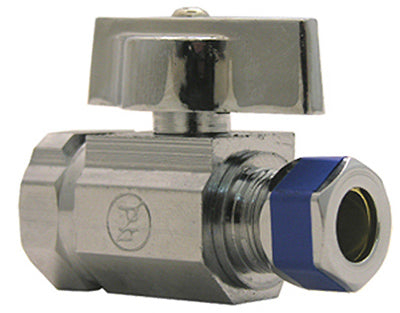 Straight Valve, Quarter Turn, Chrome, 1/2-In. Female Pipe Thread Inlet x 3/8-In. Compression Outlet