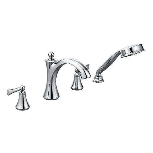 Chrome two-handle diverter roman tub faucet includes hand shower