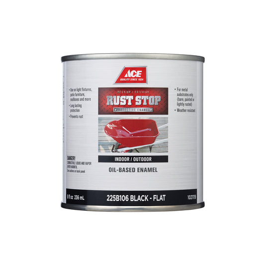 Ace Rust Stop Indoor / Outdoor Flat Black Oil-Based Enamel Rust Preventative Paint 1/2 pt (Pack of 6)