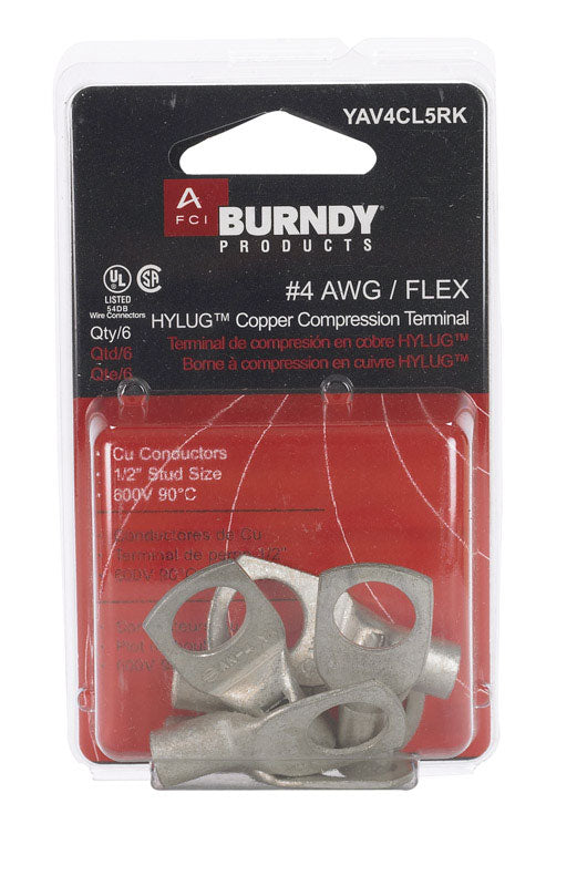 Burndy  Insulated Wire  Ring Terminal  Silver  6 pk