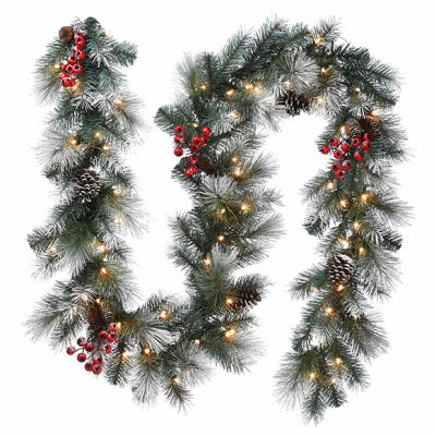 Snowy Glacier Pine Artificial Garland, 70 Warm White LED Lights, 9 x 12-Ft. (Pack of 4)
