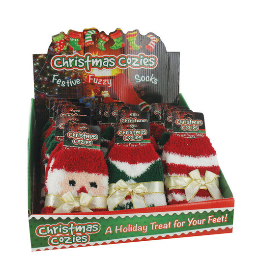 DM Merchandising Christmas Cozies CHRISTMAS Holiday Fuzzy Socks Polyester 24 pk (Pack of 24)