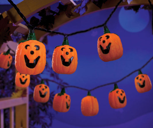 Celebrations Black/Orange Prelit Pumpkins Design Plug-In Halloween Decor 9.8 L ft.