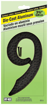 Hy-Ko 3-1/2 in. Black Aluminum Number 9 Nail-On 1 pc. (Pack of 10)