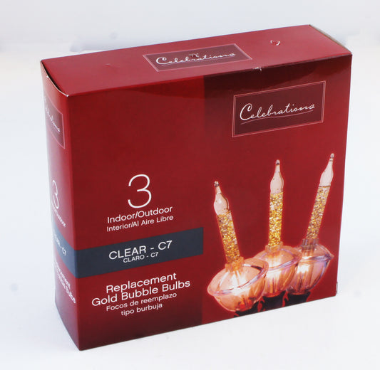 Celebrations 3 Pack C7 5W Clear Bubble With Gold Glitter Replacement Bulbs