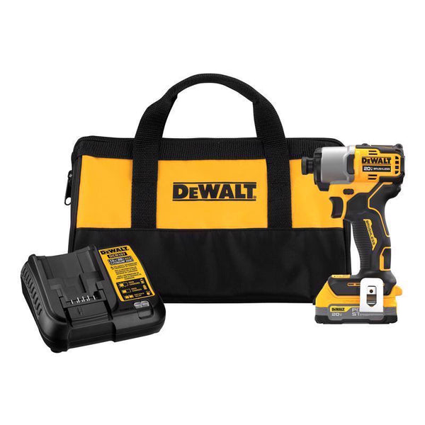 Kit de destornillador de impacto inalámbrico sin escobillas DeWalt 20V MAX POWERSTACK de 1/4 pulg. (batería y cargador)