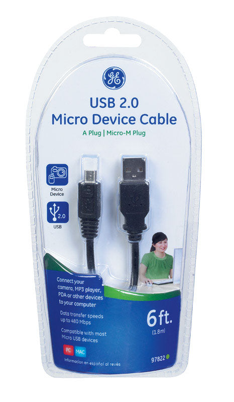 GE 6 ft. L USB Micro Device Cable