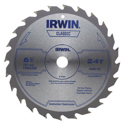 Irwin 6-1/2 in. D X 5/8 in. Classic Carbide Circular Saw Blade 24 teeth 1 pk