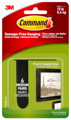 Command Strips 17204Blk-Es Medium Black Picture Hanging Strips 6 Count