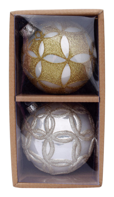 Celebrations  Decorative  Christmas Ornaments  Gold and Silver  Glass  2 pk (Pack of 2)