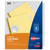 Avery Big Tab Assorted Color 5-Tab Unique Design Insertable Binder Dividers
