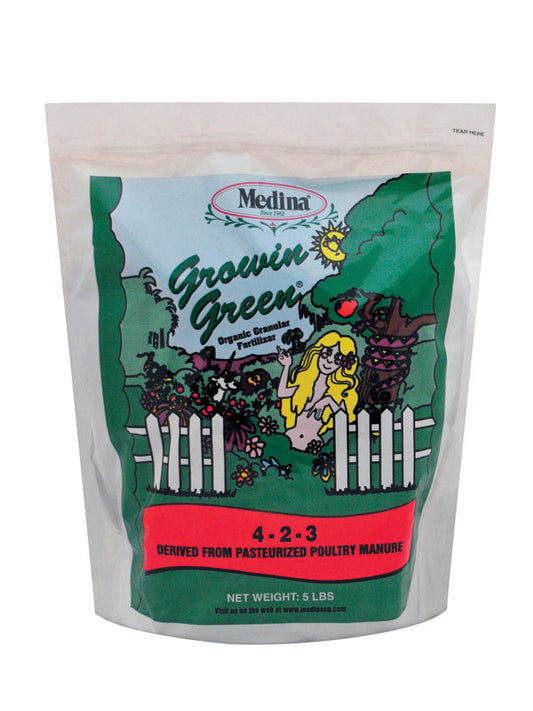 Medina Growin Green Granular Organic Fertilizer 4-2-3 375 Sq. Ft. Granules 5 Lb.