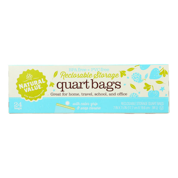 Natural Value - Bolsas de almacenamiento de 1 cuarto de galón, resellables, caja de 12, 24 unidades (paquete de 12)