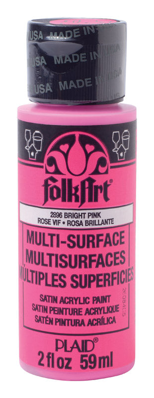 Plaid FolkArt Satin Bright Pink Hobby Paint 2 oz. (Pack of 3)