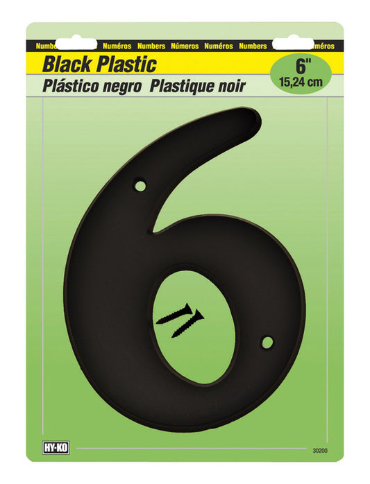 Hy-Ko 6 in. Black Plastic Number 6 Mounting Screws 1 pc. (Pack of 5)