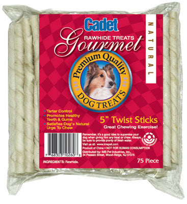Gourmet Dog Treats, Rawhide Twist, 5-In., 75-Pk.