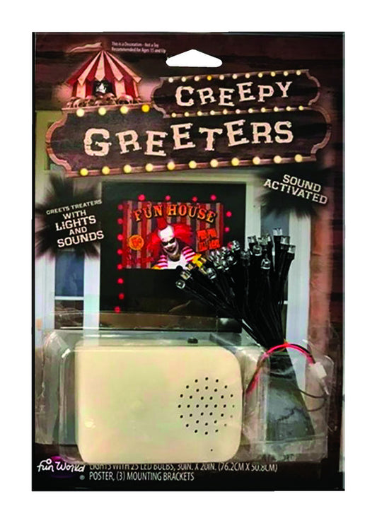 Fun World  Creepy Greeters Clown with Lights and Sounds  Lighted Halloween Decoration  1.38 in. H x 7.5 in. W