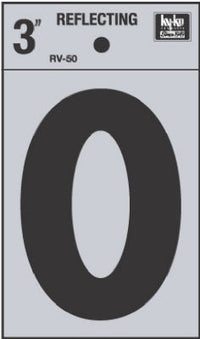Hy-Ko RV-50/0 3" Black Vinyl Self-Stick Reflective Number 0 (Pack of 10)