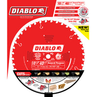 Hoja de sierra circular Diablo de 10-1/4 pulg. de diámetro x 5/8 pulg. con punta de carburo, 40 dientes, 1 paquete
