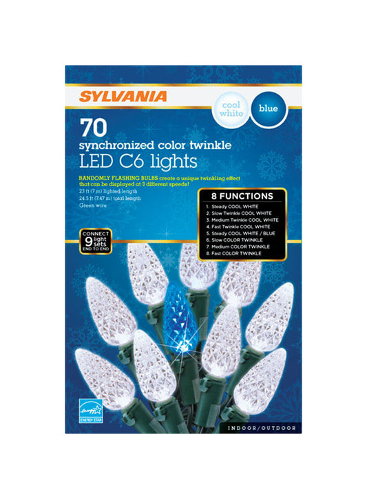 Sylvania  Synchronized color twinkle  LED C6  Light Set  Blue/White  17.25 ft. 70 lights