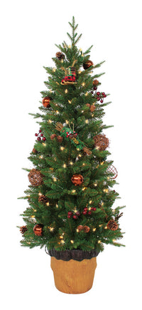 J & J Seasonal  4-1/2 ft. Slim  Incandescent  150 count Northwoods Lodge  Entrance Tree