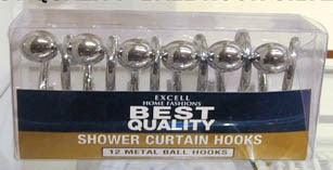Excell 1ME-06100557040 Silver Finish Metal Ball Shower Curtain Hooks