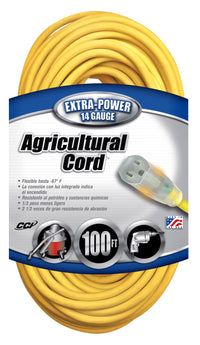 Coleman Cable 14590002 100' 14/3 Gauge Yellow Agricultural Extension Cord