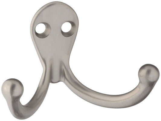 National Hardware N326-454 2.74" X 1.50" X 2.50" Solid Brass Double Clothes Hook With Satin Nickel Finish